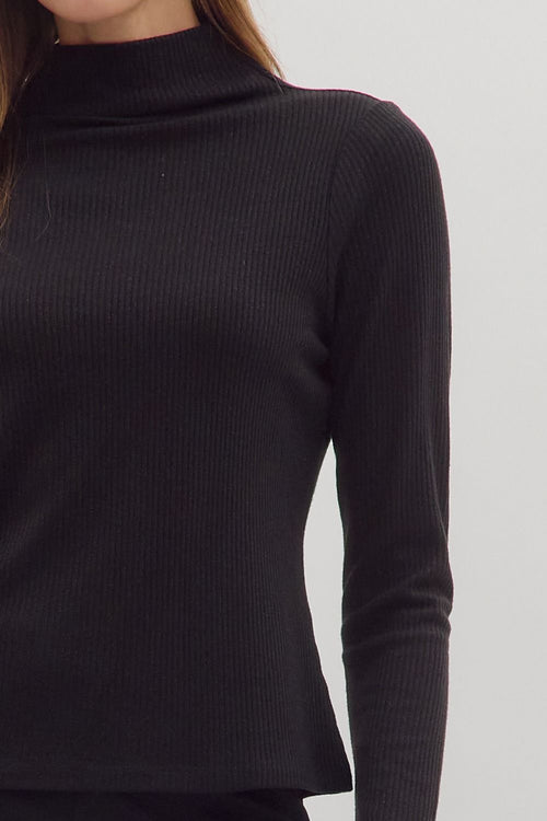 Refined Ribbed Mock Neck Black