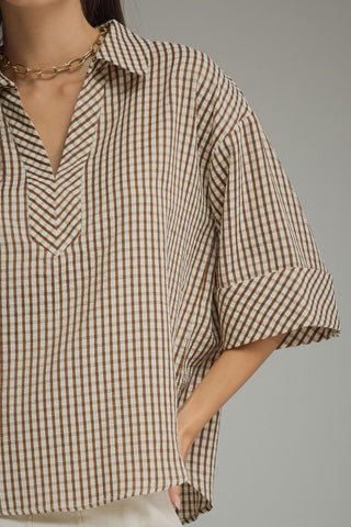 Dune Gingham Drop Shoulder Top
