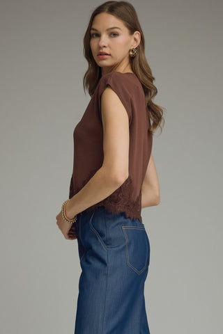 The Sweet Grace Lace Sweater Brown
