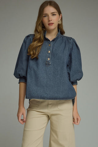 Hadley Denim Puff Sleeve Top