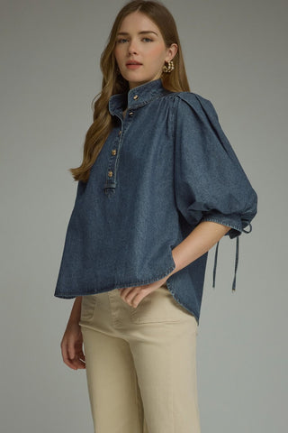 Hadley Denim Puff Sleeve Top