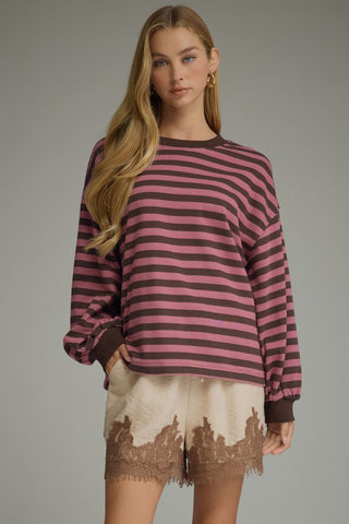 Everyday Stripe Top Pink Brown