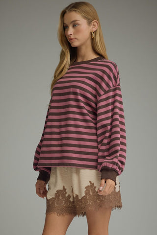 Everyday Stripe Top Pink Brown