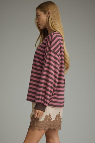 Everyday Stripe Top Pink Brown