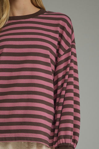 Everyday Stripe Top Pink Brown