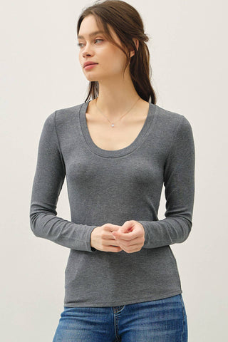 Essential Modal U Neck Long Sleeve Heather Grey - Sugar Co.