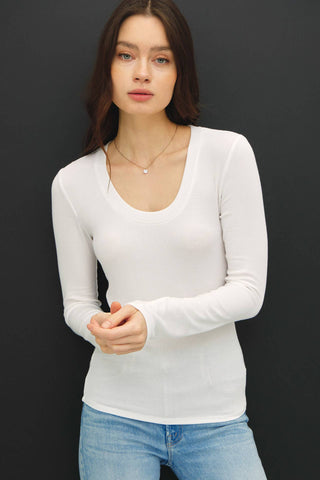 Essential Modal U Neck Long Sleeve Off White - Sugar Co.