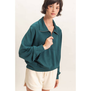 Everyday Essential Half-Zip Pullover Deep Green - Sugar Co.