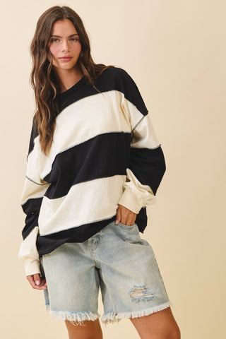 Everyday Panel Long Sleeve Top: Pineapple Navy - Sugar Co.