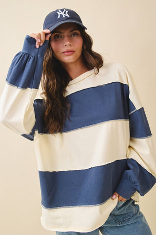 Everyday Panel Long Sleeve Top: Pineapple Navy - Sugar Co.