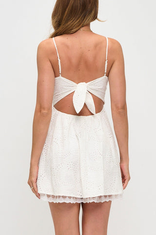 Eyelet Lace Trim Tie Back Mini Dress - Sugar Co.