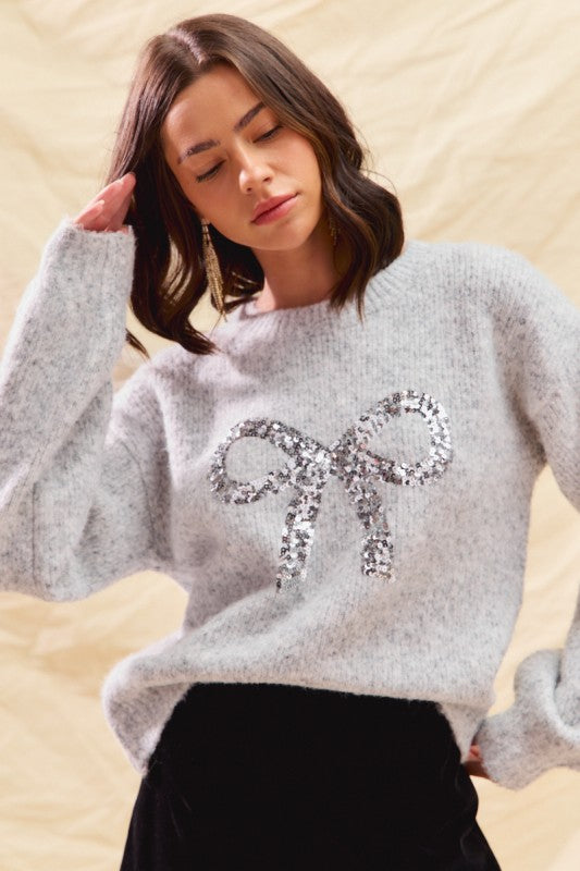Ribbon Sequins Christmas Holiday Sweater Top