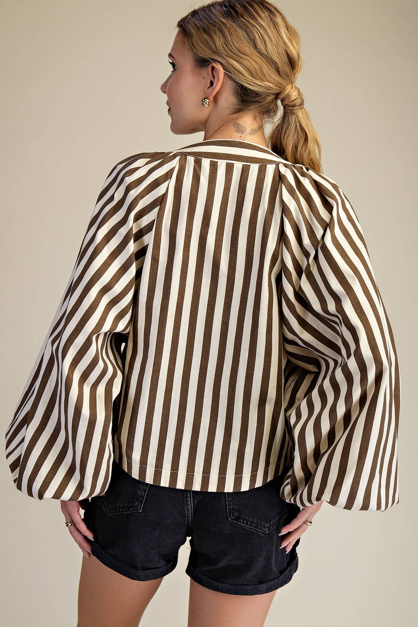 Dolman Lace-Up Blouse: Brown