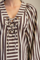 Dolman Lace-Up Blouse: Brown