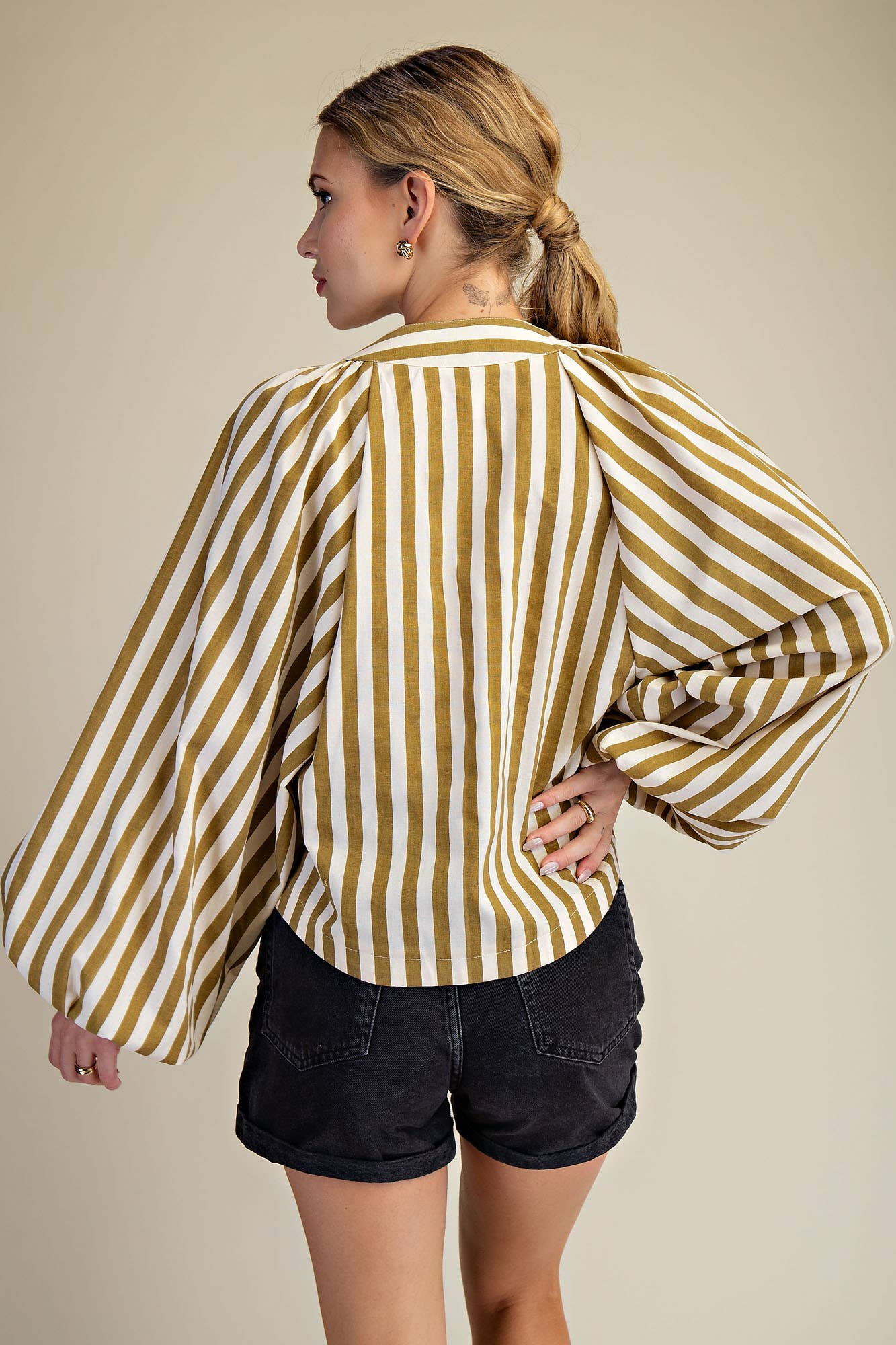 Dolman Lace-Up Blouse: Brown