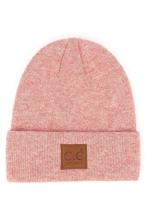 C.C Heather Knit Suede Patch Beanie Winter Hat: Bubble Berry