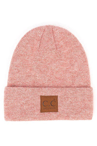 C.C Heather Knit Suede Patch Beanie Winter Hat: Black