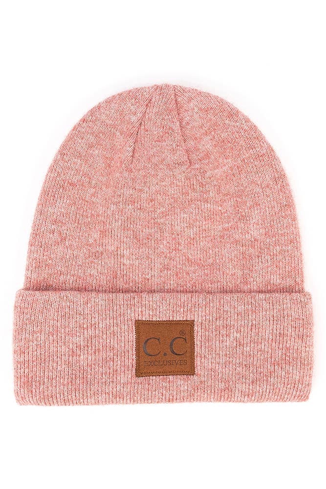 C.C Heather Knit Suede Patch Beanie Winter Hat: Black