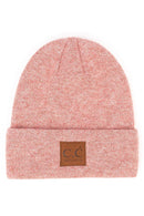 C.C Heather Knit Suede Patch Beanie Winter Hat: Cacao