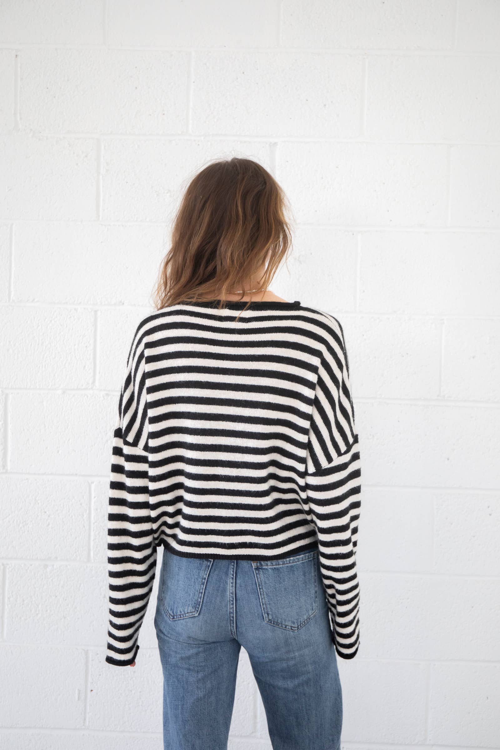 Piper Cardigan - Striped: Ivory-Black