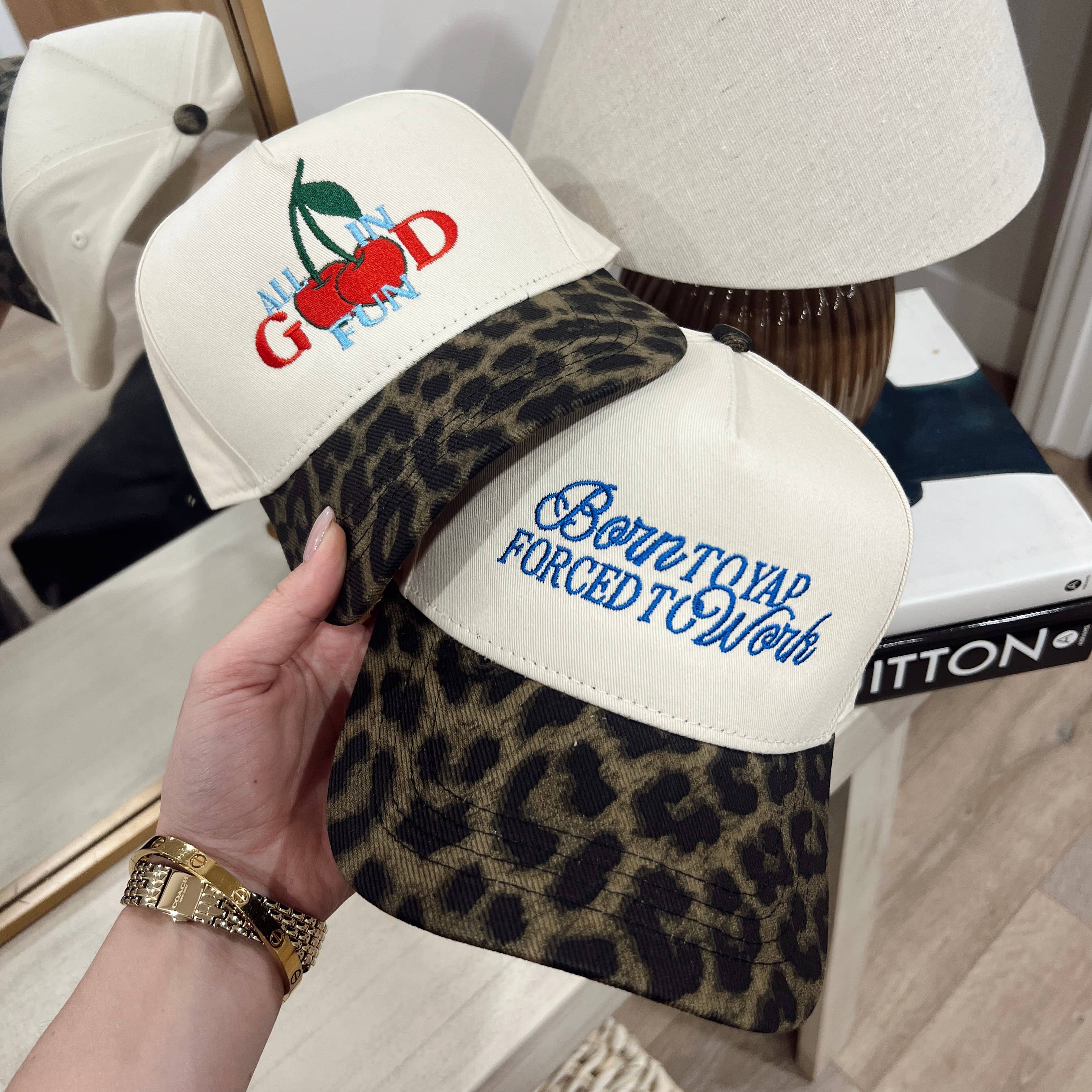 Born To Yap Forced To Work- Leopard Embroidered Hat