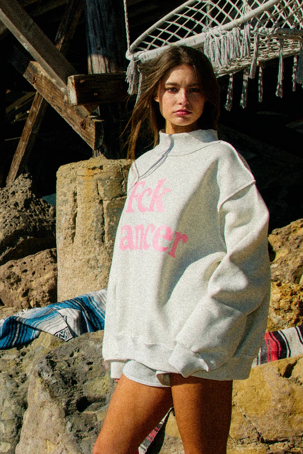 Fck Cancer & Support the Fighters Reversible Mock - Neck Sweatshirt - Sugar Co.