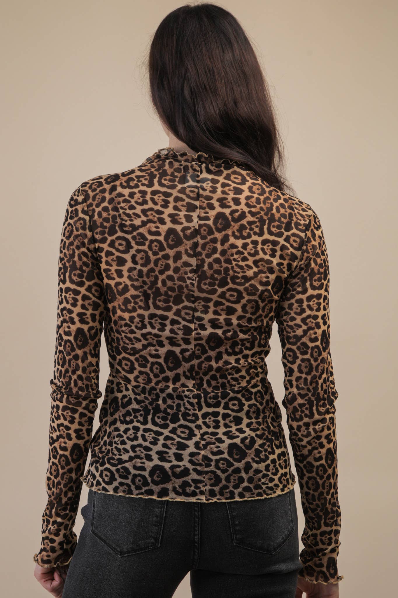 Mesh Lace Knit Top Leopard