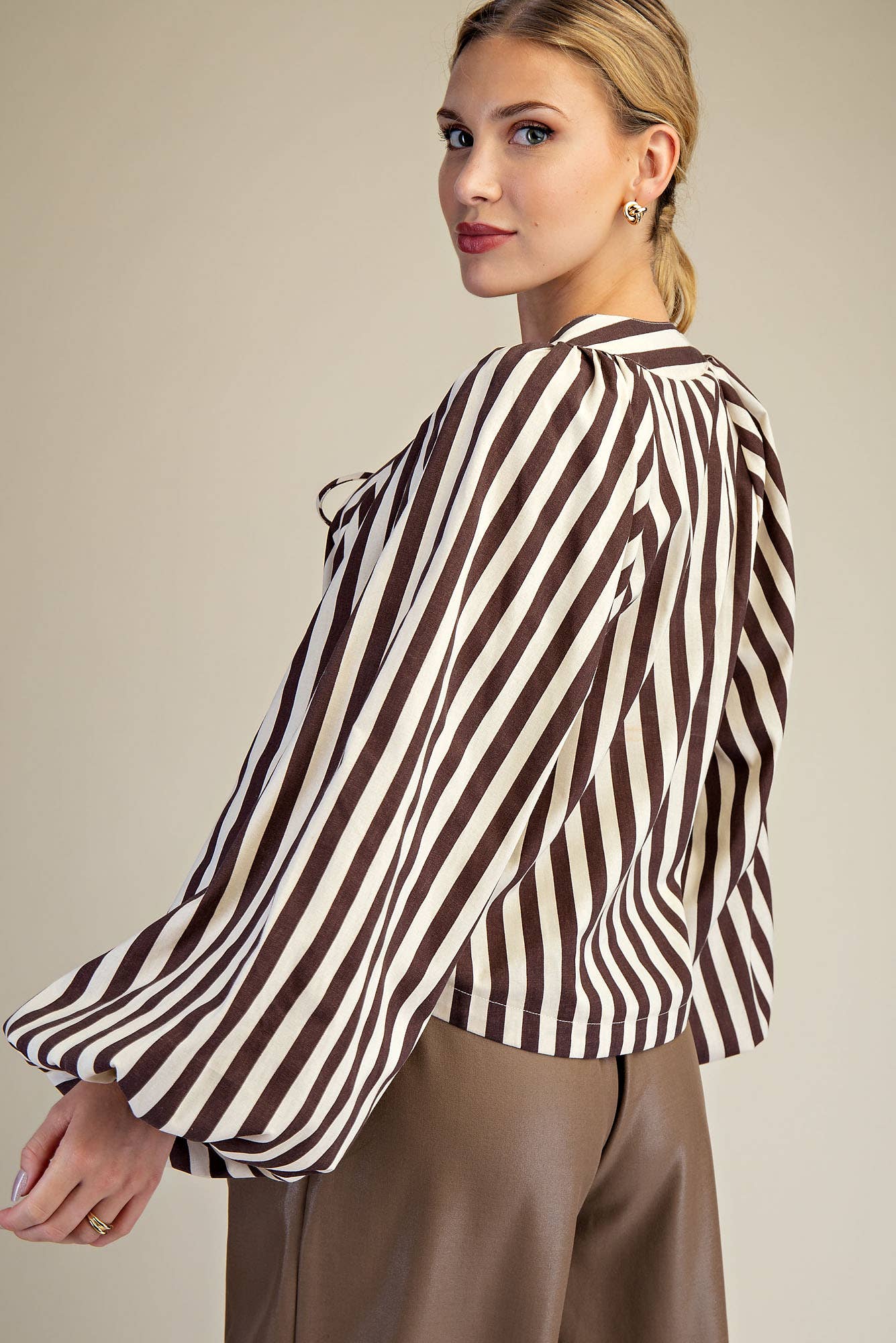 Dolman Lace-Up Blouse: Brown