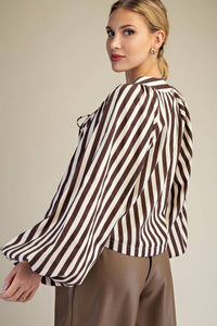 Dolman Lace-Up Blouse: Brown