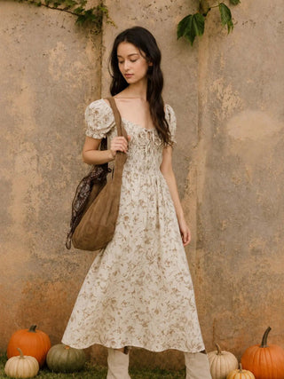 Floral Toile Front Tie Smocked Midi Dress - Sugar Co.