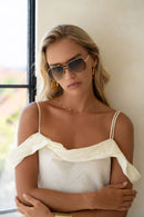 FREYRS Eyewear: Logan Acetate Aviator Unisex Sunglasses: Gold / Fade Green - Sugar Co.