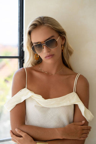 FREYRS Eyewear: Logan Acetate Aviator Unisex Sunglasses: Gold / Fade Green - Sugar Co.