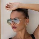FREYRS Eyewear: Logan Acetate Aviator Unisex Sunglasses: Gold / Fade Green - Sugar Co.