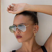 FREYRS Eyewear: Logan Acetate Aviator Unisex Sunglasses: Gold / Fade Green