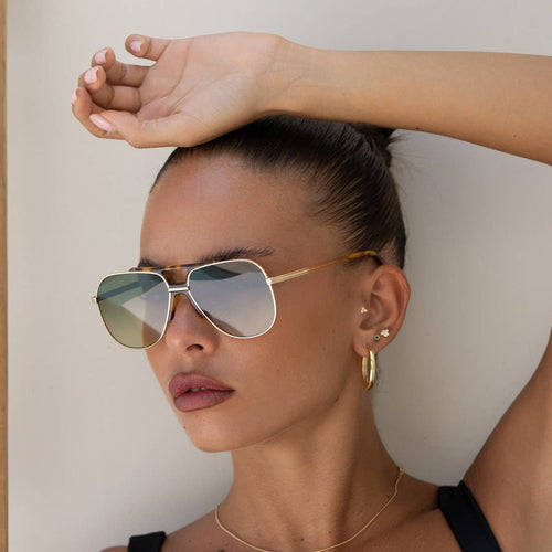 FREYRS Eyewear: Logan Acetate Aviator Unisex Sunglasses: Gold / Fade Green - Sugar Co.