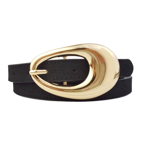 Genuine Suede Belt with Gold Tear Drop Buckle: Black - Sugar Co.