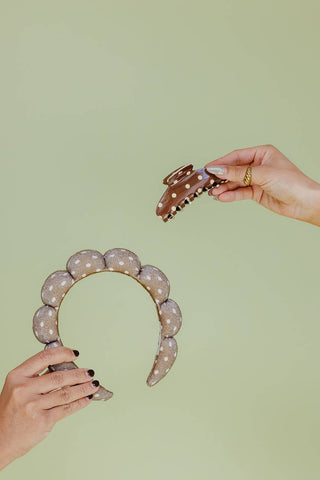 Get Ready Set: CREAM & BROWN POLKA DOT / WITH MIDI CLAW - Sugar Co.