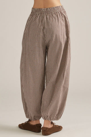 Gingham Gathered Barrel Pants - Sugar Co.
