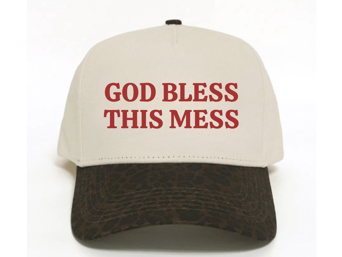 God Bless This Mess hats: Leopard and cream