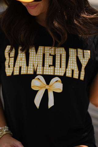 Gold Game Day Gingham Bow Tee - Sugar Co.