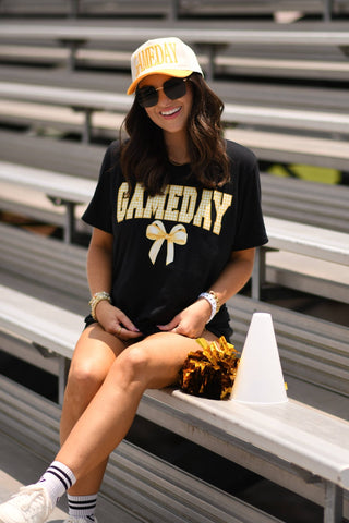 Gold Game Day Gingham Bow Tee - Sugar Co.