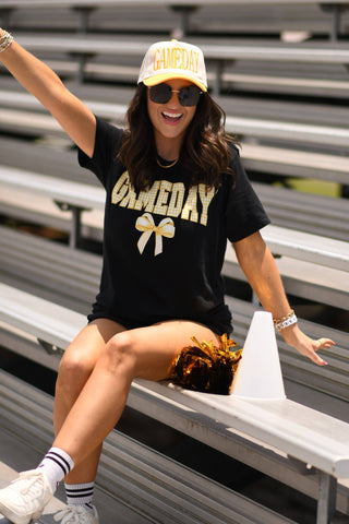Gold Game Day Gingham Bow Tee - Sugar Co.