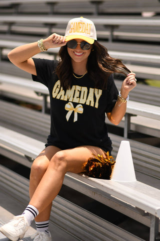 Gold Game Day Gingham Bow Tee - Sugar Co.