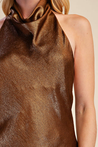 Golden Hour | Metallic Halter Top Brown - Sugar Co.