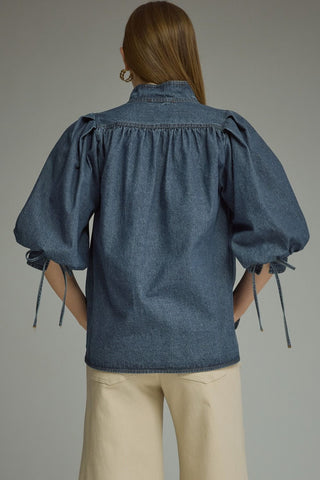 Hadley Denim Puff Sleeve Top - Sugar Co.