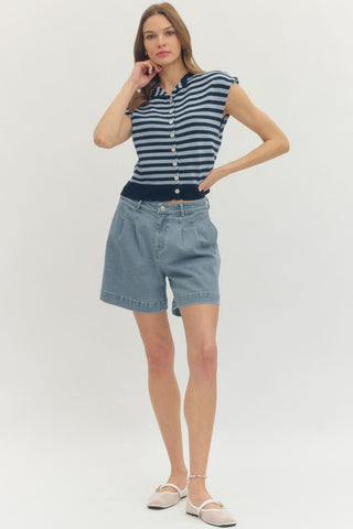 Harbor Stripe Knit Top Navy - Sugar Co.