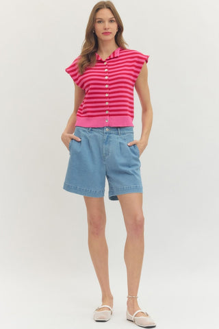 Harbor Stripe Knit Top Pink - Sugar Co.