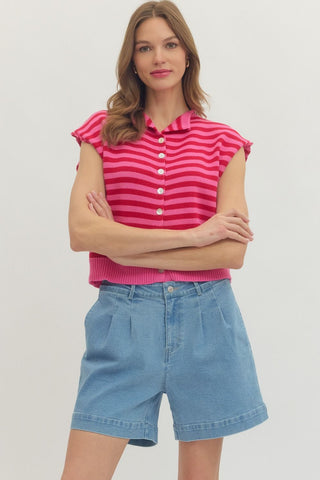Harbor Stripe Knit Top Pink - Sugar Co.