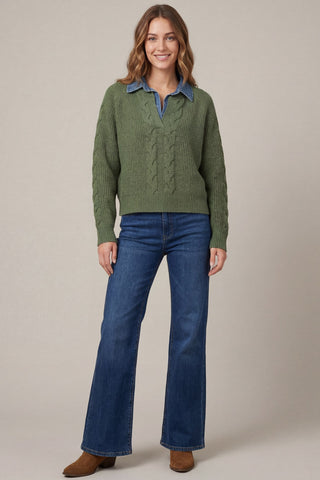 Harlow Denim Collar Sweater Top - Sugar Co.