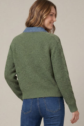 Harlow Denim Collar Sweater Top - Sugar Co.